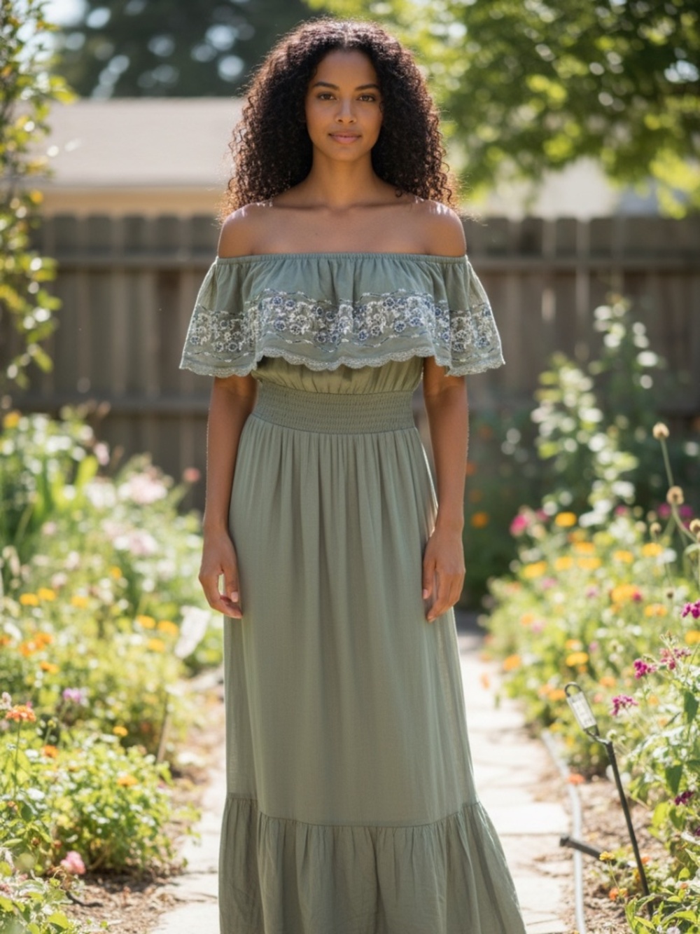 Miami off shoulder maxi sundress with embroidery size small